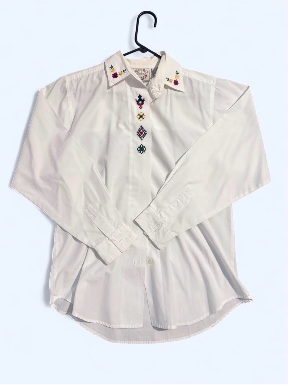 Erika White Button-Down Shirt with Embroidery